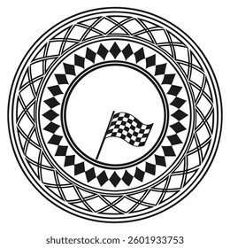 Abstract circular frame checkered pattern black and white stamp vector illustration