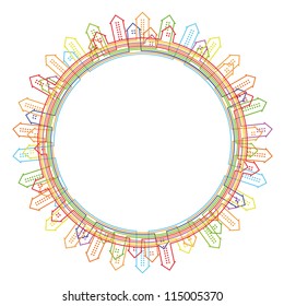 Abstract circular frame with city linear silhouette. Eps10