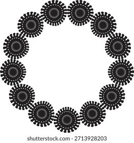 Abstractas marco circular de Formas puntiagudas oscuras sobre fondo blanco creando un borde ornamentado