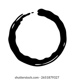 Um quadro circular abstrato feito com um traçado de pincel dinâmico e abrangente. Um círculo zen enso representando a eternidade, o minimalismo e a meditação.