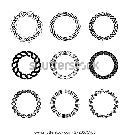 Abstract circular frame set. Symbols of unity, continuity, cycle, and balance. Circle, ring, round, abstract, frame symbols.