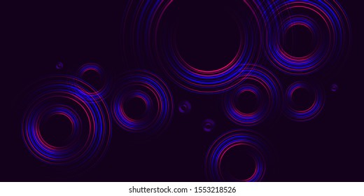 Abstract circular geometric background geometric dynamic lines on a dark blue background with round elements