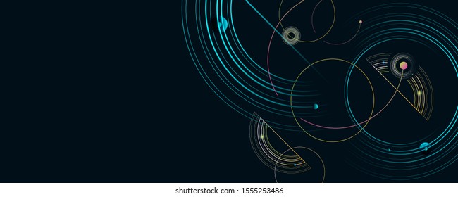 Abstract circular geometric background geometric dynamic lines on a dark blue background