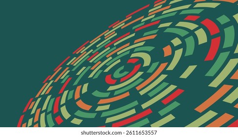 Abstract circular geometric background on dark green. A visually dynamic abstract design featuring concentric circular patterns. For use in technology, data visualization or creative backgrounds.