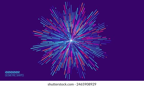 Abstract Circular Geometric Background. Starburst Dynamic Lines Rays. Science Fiction Space Travel, Hyper Warp, Teleport, Hyper Speed of Light Jump Effect Concept. Speed Lines Vector Illustration.