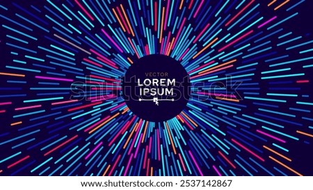Abstract Circular Geometric Background. Starburst Dynamic Lines Rays. Science Fiction Space Travel, Hyper Warp, Teleport, Hyper Speed of Light Jump Effect Concept. Speed Lines Vector Illustration.