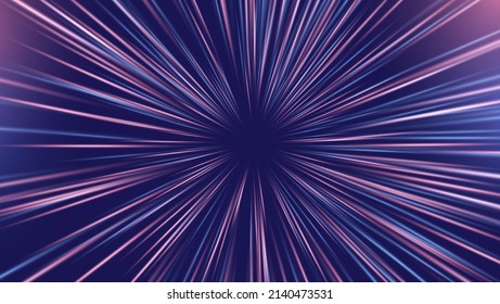 Abstract Circular Geometric Background. Vector Speed of Light Illustration. Space Science Fiction Travel, Warp, Teleport, Hyper Speed Jump Effect Concept.