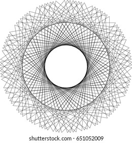 Abstract circular geometric element with radial lines. Distorted radiating abstract shape. Monochrome decorative element