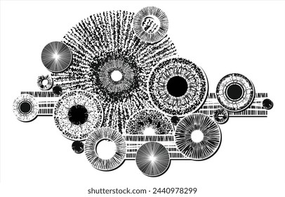 Abstract circular geometric pattern illustration featuring captivating circular designs. Perfect for enhancing. your wall space as a decorative composition.