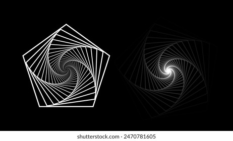 Abstract Circular Geometric Pentagon Shape. Lines Spiral Design. Round Dynamic Shape. Vortex Lines Vector Illustration. Black and White Minimal Style Geometric Design.