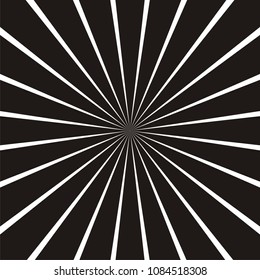 Abstract circular geometric shape. Black and white sun rays, beams element. Sunburst, starburst pattern. Radiating from the center  radial, merging lines Vector illustration