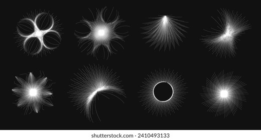 Resumen Forma Geométrica Circular. Diseño de círculo de líneas. Forma dinámica redonda. Ilustración de vectores espirales. Líneas en forma circular. Diseño Geométrico de Estilo Mínimo Blanco y Negro.