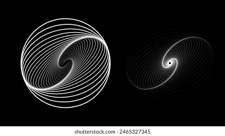 Forma geométrica circular Abstractas. Líneas Diseño de círculo. Forma dinámica redonda. Ilustración vectorial en espiral. Líneas en forma de círculo redondo. Diseño geométrico de estilo minimalista en blanco y negro.