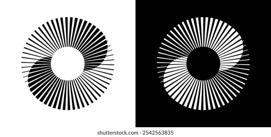 Abstract Circular Geometric Shape. Lines Circle Design. Round Dynamic Shape For Logo or Emblem. Spiral Vector Illustration. Lines in Round Circle Form. Black and White Minimal Style Geometric Design.