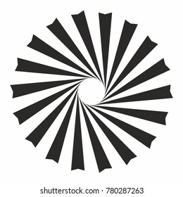 Abstract circular geometric shape. Rays, beams design element. Monochrome vector. Sunburst, starburst shape on white