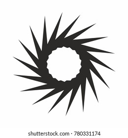 Abstract circular geometric shape. Rays, beams design element. Monochrome vector. Sunburst, starburst shape on white
