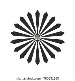 Abstract circular geometric shape. Rays, beams design element. Monochrome vector. Sunburst, starburst shape on white