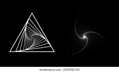 Abstract Circular Geometric Triangle Shape. Lines Spiral Design. Round Dynamic Shape. Vortex Lines Vector Illustration. Black and White Minimal Style Geometric Design.