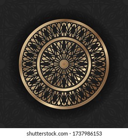 Abstract circular gold mandala.Isolated on black background.Vector illustration.