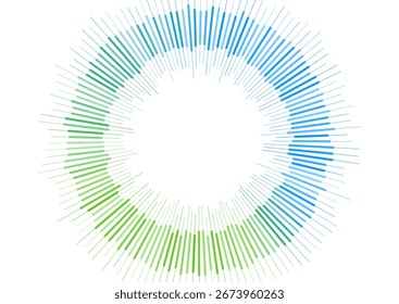 Abstractas líneas de degradado circulares verdes y azules sobre fondo blanco. Concepto de tecnología de datos de diseño de Vector