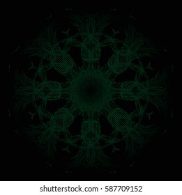 Abstract circular green pattern on black background. Dark background