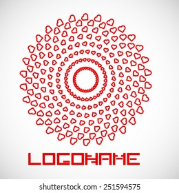 Abstract circular halftone dots form with hearts . Logo design. Vector illustration background.  