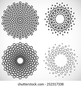 Abstract circular halftone dots form with circles and squares . Logo design. Vector illustration background.