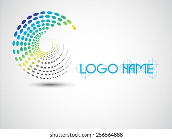 Abstract circular halftone dots form. Logo design. Vector illustration background