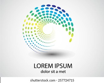 Abstract circular halftone dots form. Logo design. Vector illustration background