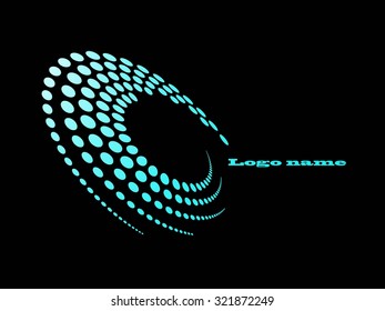 Abstract circular halftone dots form. Logo design. Vector illustration on black background