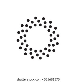 Abstract circular halftone dots form. Digital flower icon design. Dotted logo template. Spiral emblem. Sun illustration. Vector.