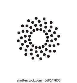 Abstract Circular Halftone Dots Form. Digital Flower Icon Design. Dotted Logo Template. Spiral Emblem. Sun Illustration. Vector.