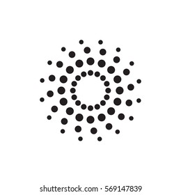 Abstract circular halftone dots form. Digital flower icon design. Dotted logo template. Vector illustration.