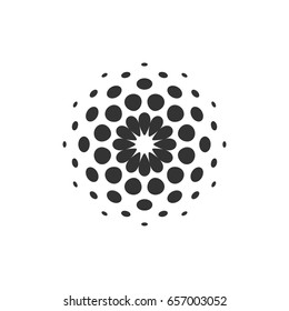 Abstract circular halftone dots form. Digital flower icon design. Dotted logo template. Vector illustration.