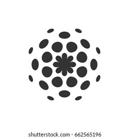 Abstract circular halftone dots form. Digital flower icon design. Dotted logo template. Vector illustration.