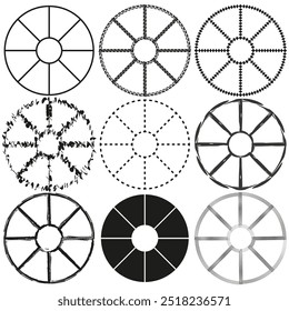 Icono circular Abstractas. Patrón segmentado geométrico. Contornos delgados y audaces. Vector radial.