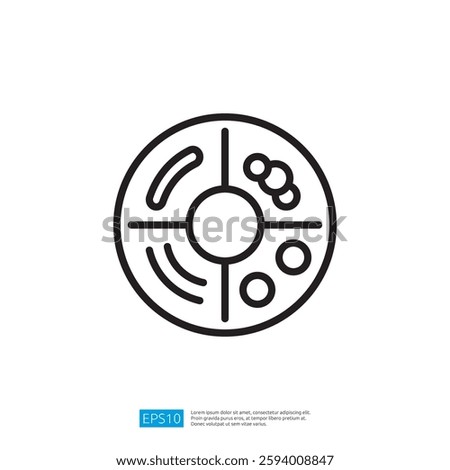 Abstract Circular Icon Graphic Featuring Divided Food Plate with Simple Line Design and Colorful Elements for Culinary Presentation