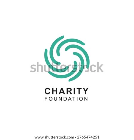 Abstract circular interwoven logo in teal color against transparent background for a charity foundation, depicting connectivity and care.