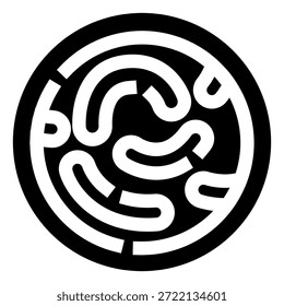 Abstractas símbolo circular laberíntico que crea un camino desafiante, ilustra conceptos de elección, navegación, toma de decisiones, estrategia y búsqueda de soluciones dentro de un sistema complejo