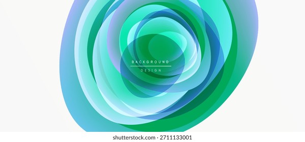Abstractas capas circulares, azules vibrantes, verdes. Elemento de diseño moderno, estética limpia, textura de fondo adecuada. Composición minimalista.