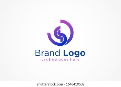 Abstract Circular Letter S and D Blue Purple Gradient Linked Line Logo. Flat Vector Logo Design Template Element