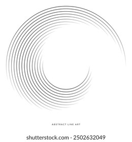 Abstract circular line art design with concentric curved lines forming a dynamic, spiralling pattern.