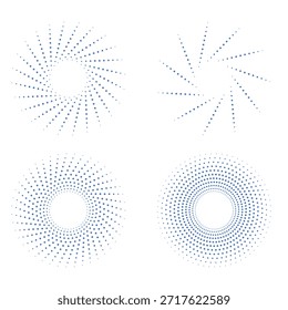 coleção abstrata de linhas circulares e formas de pontos com simetria radial isolada no plano de fundo branco para design gráfico
