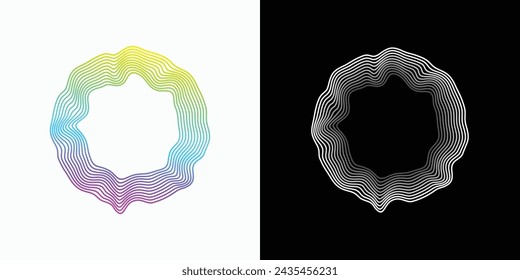 Abstract circular line shape vector logo design with three-dimensional depth effect.