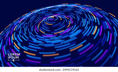 Abstract Circular Line Trails Moving in Circle. Blue Digital Business or Science Background. Medical Research or Tech Innovation Online Webinar Presentation Event. Conference or Forum Vector.