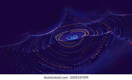 Abstract Circular Line Trails Moving in Circle. Blue Digital Business or Science Background. Medical Research or Tech Innovation Online Webinar Presentation Event. Sound Wave Circles Vector.