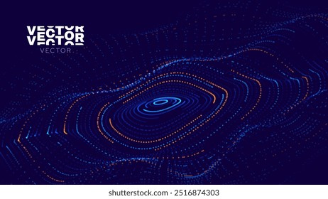 Trilhas de linha circular abstratas movendo-se em círculo. Blue Digital Business ou ciência de fundo. Evento de apresentação de webinário on-line de pesquisa médica ou inovação tecnológica. Vetor de Círculos de Onda Sonora.