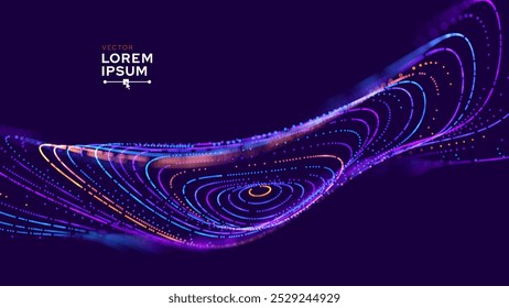 Abstract Circular Line Trails Moving in Circle. Blue Digital Business or Science Background. Medical Research or Tech Innovation Online Webinar Presentation Event. Sound Wave Circles Vector.