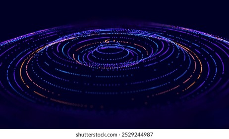 Abstractas senderos de línea circular que se mueven en círculo. Fondo de negocios o Ciencia digital azul. Investigación Médica o Innovación Tecnológica Evento de presentación en línea del seminario web. Vector Sound Wave Circles.
