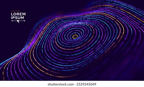 Abstract Circular Line Trails Moving in Circle. Blue Digital Business or Science Background. Medical Research or Tech Innovation Online Webinar Presentation Event. Sound Wave Circles Vector.